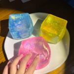 Glitter Ice Cube Squishy Toys – Giant Clear TPR Cube Stress Balls with Gold Foil