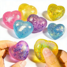 Aurora Glitter Heart Mochi Squeeze Toy, Transparent Slow Rising Stress Ball